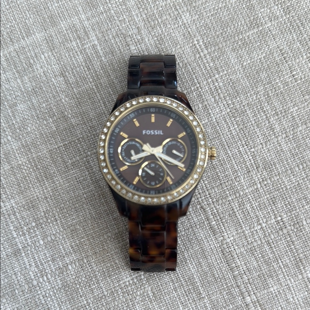 Fossil Brown and Gold Fashion Watch with Crystal Bezel